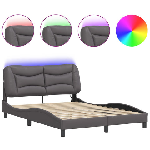 vidaXL Bed Frame with LED without Mattress "Hvar" Grey 140x200 cm