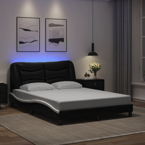 vidaXL Bed Frame with LED without Mattress Black and White 140x200 cm