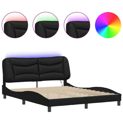 vidaXL Bed Frame with LED without Mattress "Hvar" Black 160x200 cm