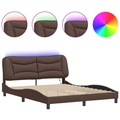 vidaXL Bed Frame with LED without Mattress "Hvar" Brown 160x200 cm