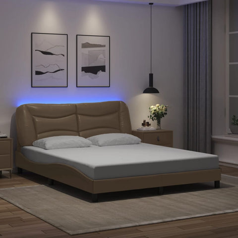 vidaXL Bed Frame with LED without Mattress Cappuccino 160x200 cm