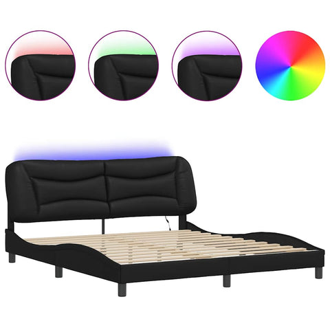vidaXL Bed Frame with LED without Mattress "Hvar" Black 180x200 cm Super King