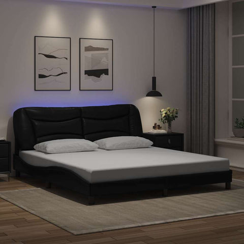 vidaXL Bed Frame with LED without Mattress "Hvar" Black 180x200 cm Super King