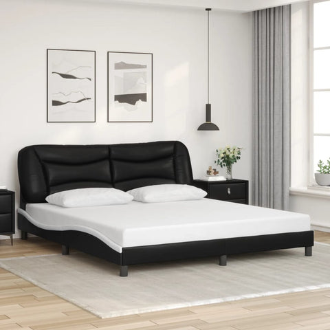 vidaXL Bed Frame with LED without Mattress "Hvar" Black and White 180x200 cm Super King"