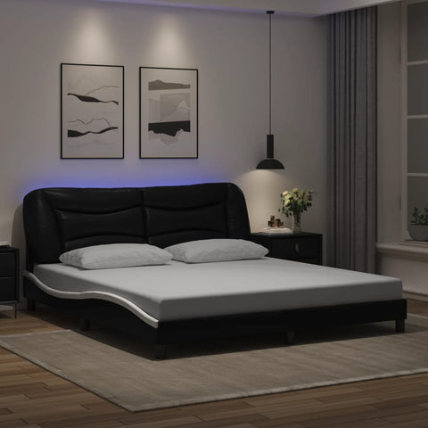 vidaXL Bed Frame with LED without Mattress "Hvar" Black and White 180x200 cm Super King"