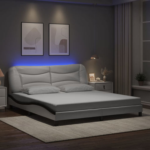 vidaXL Bed Frame with LED without Mattress "Hvar" White and Black 180x200 cm