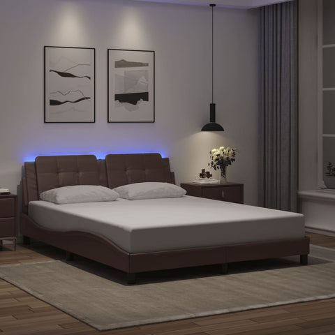 vidaXL Bed Frame with LED without Mattress Brown 160x200 cm