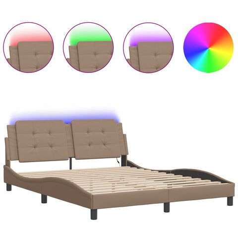 vidaXL Bed Frame with LED without Mattress Cappuccino 160x200 cm