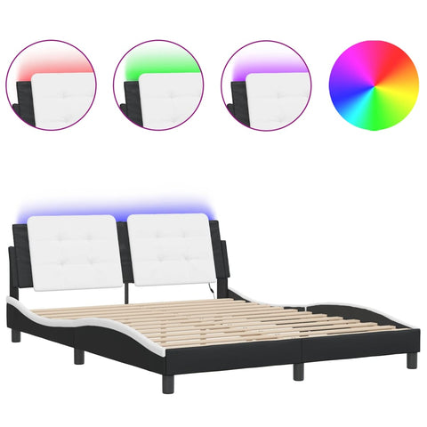 vidaXL Bed Frame with LED without Mattress "Zadar" Black and White 160x200 cm