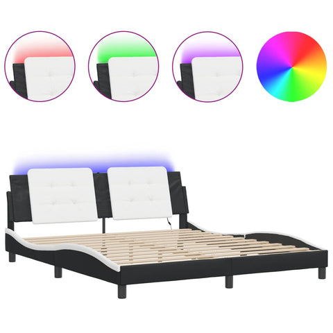 vidaXL Bed Frame with LED without Mattress "Zadar" Black and White 180x200 cm Super King"