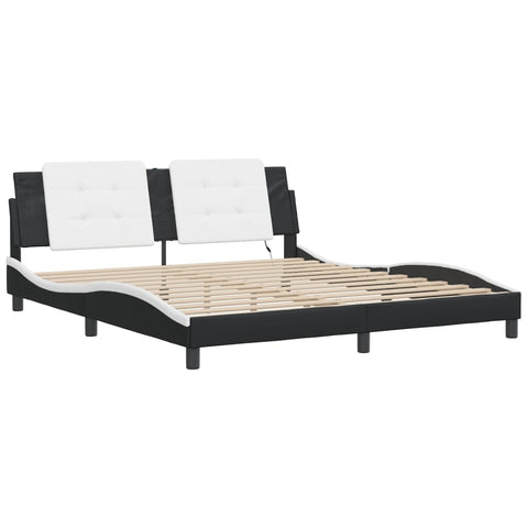 vidaXL Bed Frame with LED without Mattress "Zadar" Black and White 180x200 cm Super King"