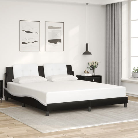 vidaXL Bed Frame with LED without Mattress "Zadar" Black and White 180x200 cm Super King"