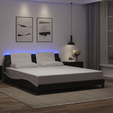 vidaXL Bed Frame with LED without Mattress "Zadar" Black and White 180x200 cm Super King"