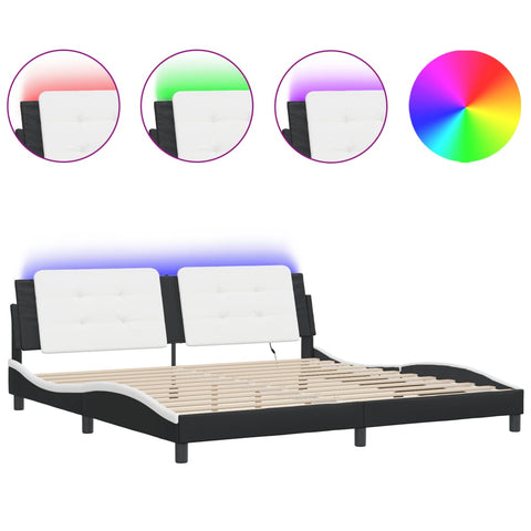 vidaXL Bed Frame with LED without Mattress "Zadar" Black and White 200x200 cm
