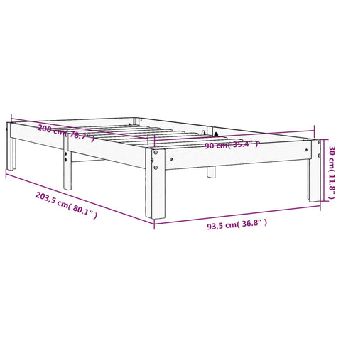 vidaXL Bed Frame without Mattress Wax Brown 90x200 cm Solid Wood Pine