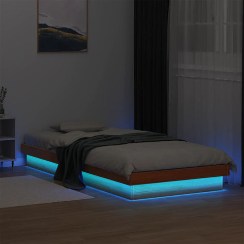 vidaXL LED Bed Frame without Mattress Wax Brown 100x200 cm Solid Wood