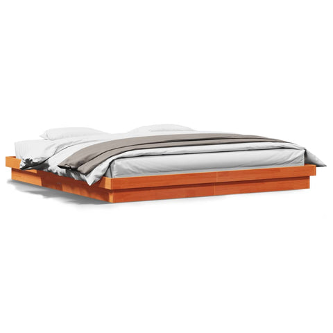 vidaXL LED Bed Frame without Mattress Wax Brown 180x200 cm Super King Solid Wood
