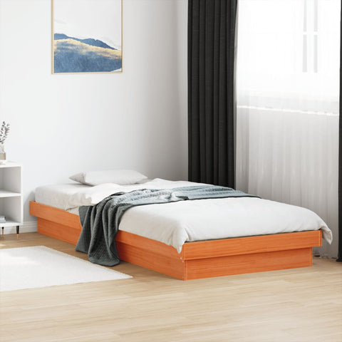 vidaXL LED Bed Frame without Mattress Wax Brown 90x190 cm Single Solid Wood