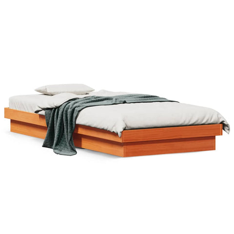 vidaXL LED Bed Frame without Mattress Wax Brown 90x190 cm Single Solid Wood