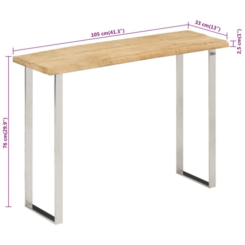 vidaXL Console Table with Live Edge 105x33x76 cm Solid Wood Mango