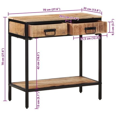 vidaXL Console Table 70x35x70 cm Solid Rough Wood Mango