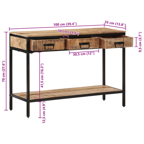 vidaXL Console Table 100x35x70 cm Solid Rough Wood Mango