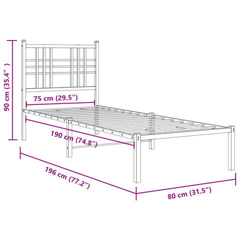 vidaXL Metal Bed Frame without Mattress with Footboard Black 75x190cm