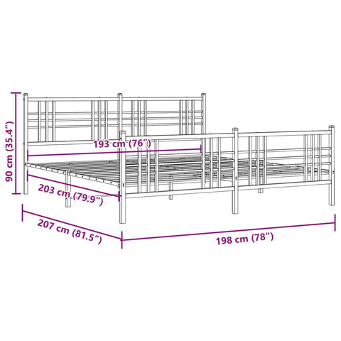 vidaXL Metal Bed Frame without Mattress with Footboard Black 193x203cm