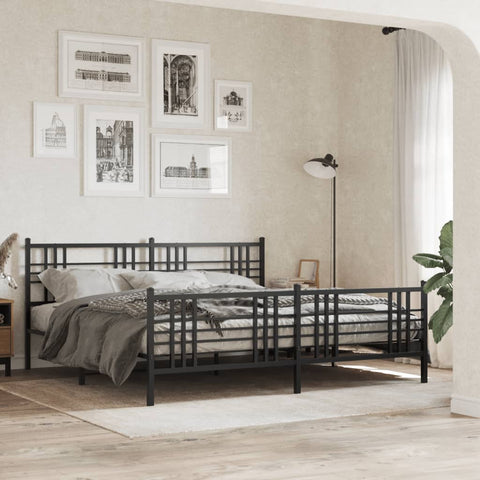 vidaXL Metal Bed Frame without Mattress with Footboard Black 200x200cm