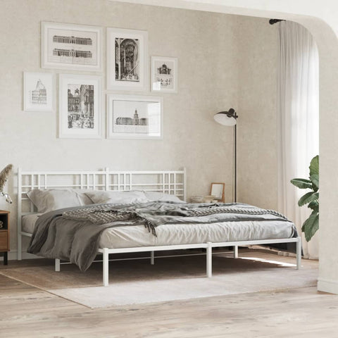 vidaXL Metal Bed Frame without Mattress with Headboard White 200x200cm