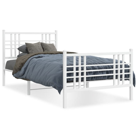 vidaXL Metal Bed Frame without Mattress with Footboard White 100x190cm