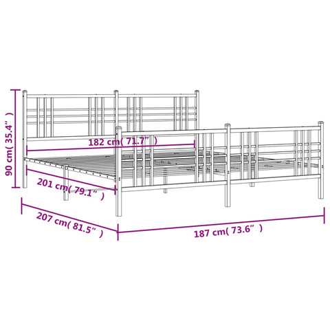 vidaXL Metal Bed Frame without Mattress with Footboard White 180x200cm