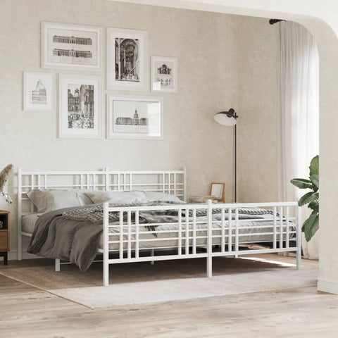 vidaXL Metal Bed Frame without Mattress with Footboard White 200x200cm