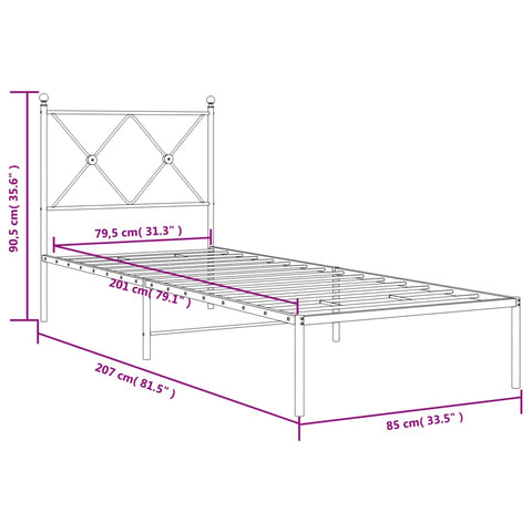 vidaXL Metal Bed Frame without Mattress with Headboard Black 80x200cm