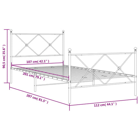 vidaXL Metal Bed Frame without Mattress with Footboard Black 107x203cm