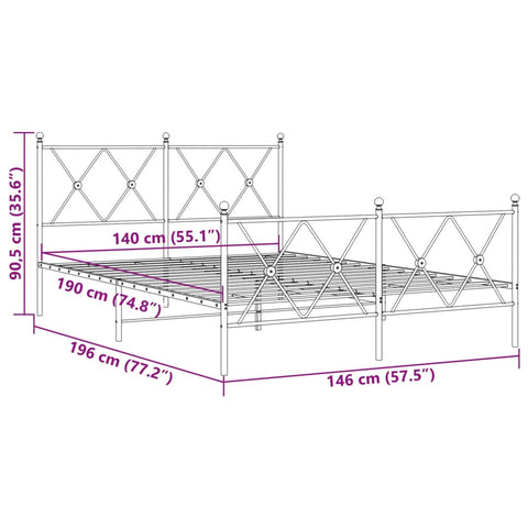 vidaXL Metal Bed Frame without Mattress with Footboard Black 140x190cm