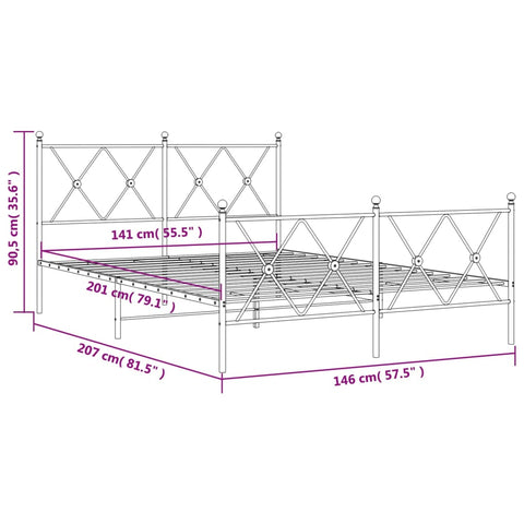 vidaXL Metal Bed Frame without Mattress with Footboard Black 140x200cm