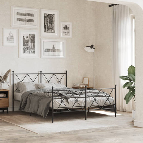 vidaXL Metal Bed Frame without Mattress with Footboard Black 140x200cm