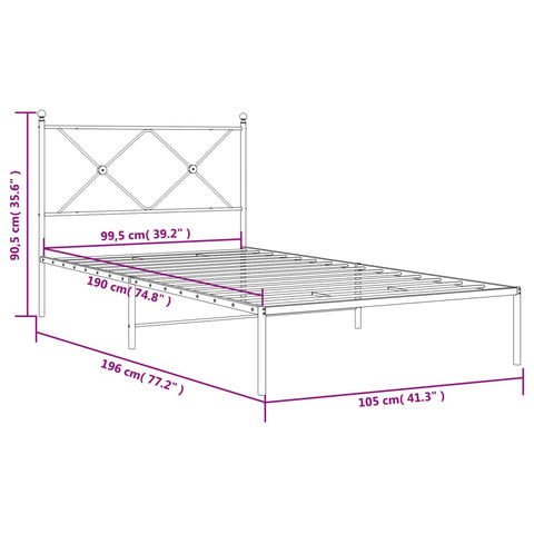 vidaXL Metal Bed Frame without Mattress with Headboard White 100x190cm
