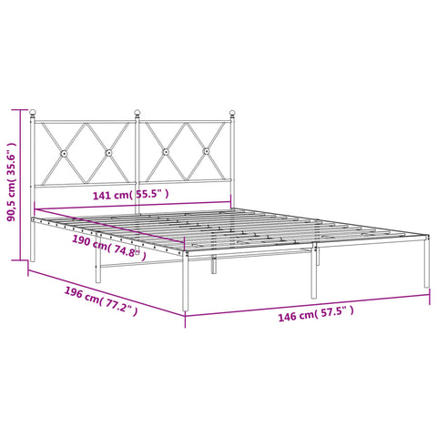 vidaXL Metal Bed Frame without Mattress with Headboard White 140x190cm