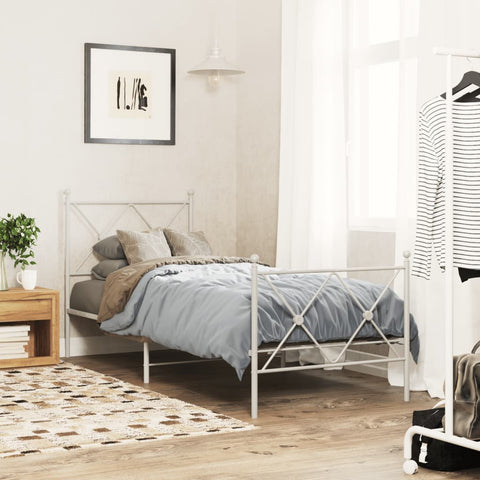 vidaXL Metal Bed Frame without Mattress with Footboard White 75x190cm