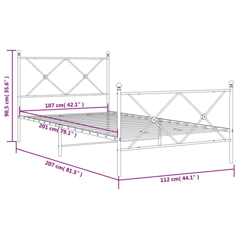 vidaXL Metal Bed Frame without Mattress with Footboard White 107x203cm