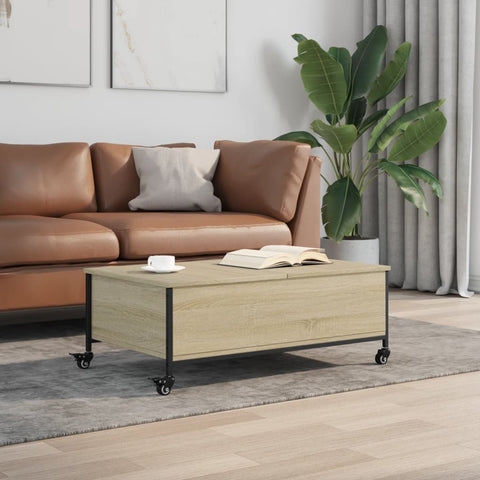 vidaXL Coffee Table with Wheels Sonoma Oak 91x55x34 cm Engineered Wood