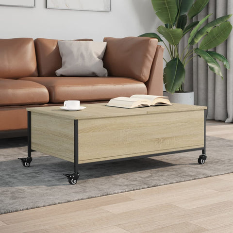 vidaXL Coffee Table with Wheels Sonoma Oak 91x55x34 cm Engineered Wood