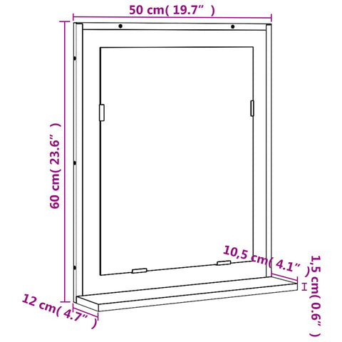 vidaXL Bathroom Mirror with Shelf Black 50x12x60 cm Engineered Wood
