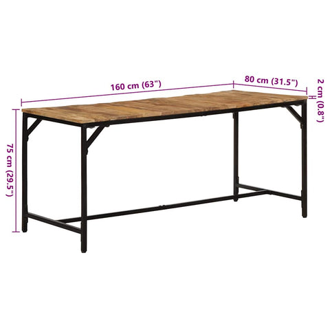 vidaXL Dining Table 160x80x75 cm Solid Wood Rough Mango