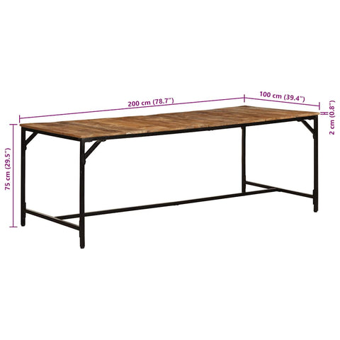 vidaXL Dining Table 200x100x75 cm Solid Wood Rough Mango