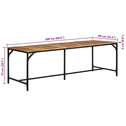 vidaXL Dining Table 220x90x75 cm Solid Wood Rough Mango