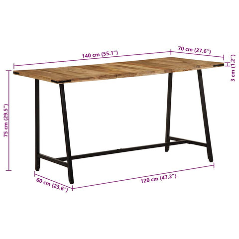 vidaXL Dining Table 140x70x75 cm Solid Wood Mango