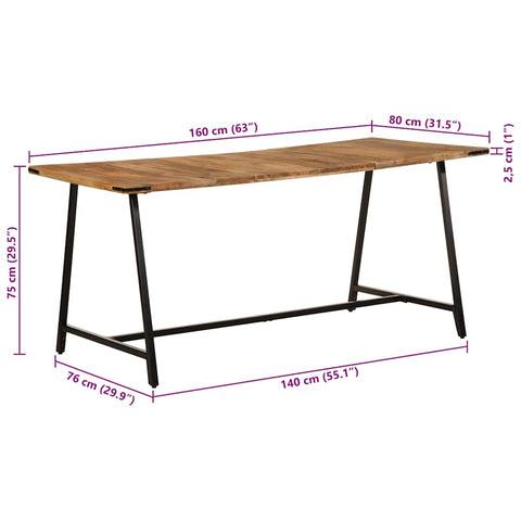 vidaXL Dining Table 160x80x75 cm Solid Wood Mango